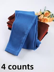 Women's Solid Color Ribbed High Waist Sports Leggings, Comfy Breathable Seamless Skinny Pants for Yoga Gym Workout, Ladies Sportswear for All Seasons