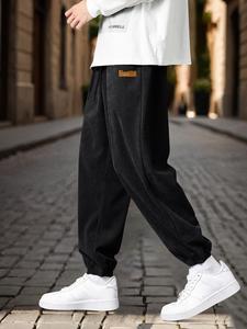 Men's Letter Tape Waistband Pants, Loose Casual Comfy Trousers for Summer, Woven Bottoms for Men