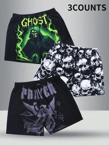 Men's Skull Print Drawstring Waist Shorts, Regular Fit Casual Comfy Breathable Pocket Shorts for Daily Wear, Men's Bottoms for Summer