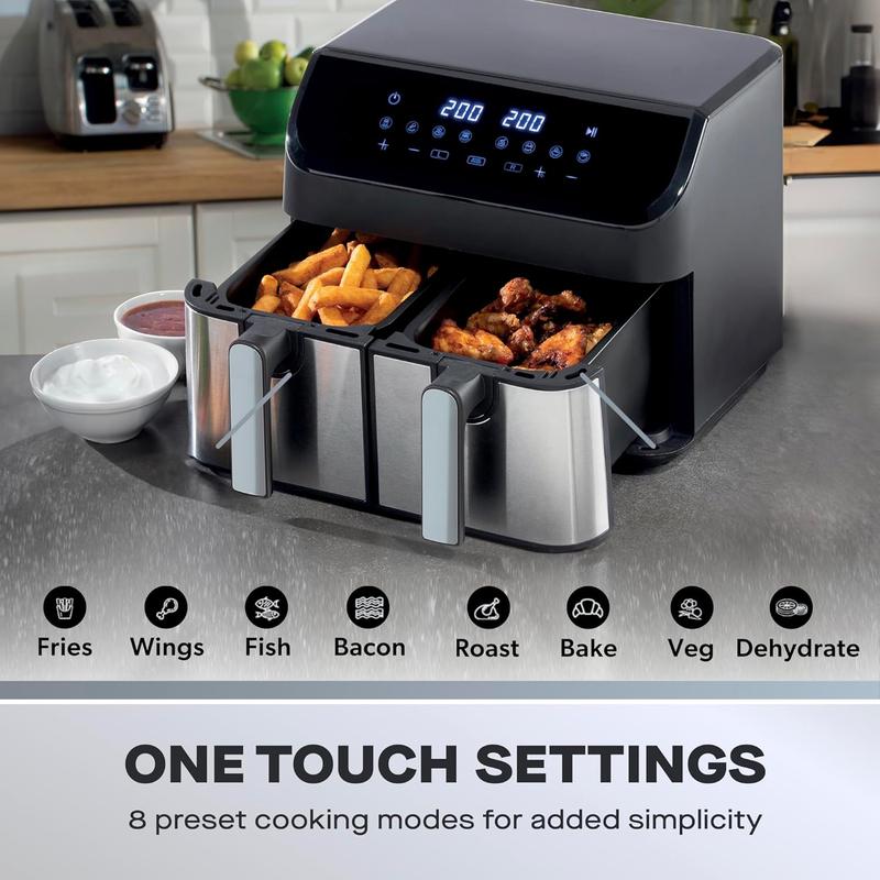 Daewoo Digital Air Fryer, Double 4.5 Litre Draws With Sync Function To Match Draw Times, Use Less Oil For Healthier Baking, Roasting, Grilling With 60 Minute Timer, Family Sized, 9 Litres 3