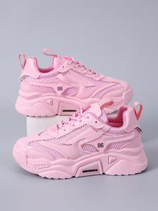 Vintage Letter Label Decor Platform Trainers, Casual Matching Mesh Breathable Comfortable Sports Shoes Trainers for Women, Walking Chunky Sneakers, Fashionable Autumn Outfits 2024 , Please Purchase A Size Up, Sports Shoes Footwear, Birthday Gifts