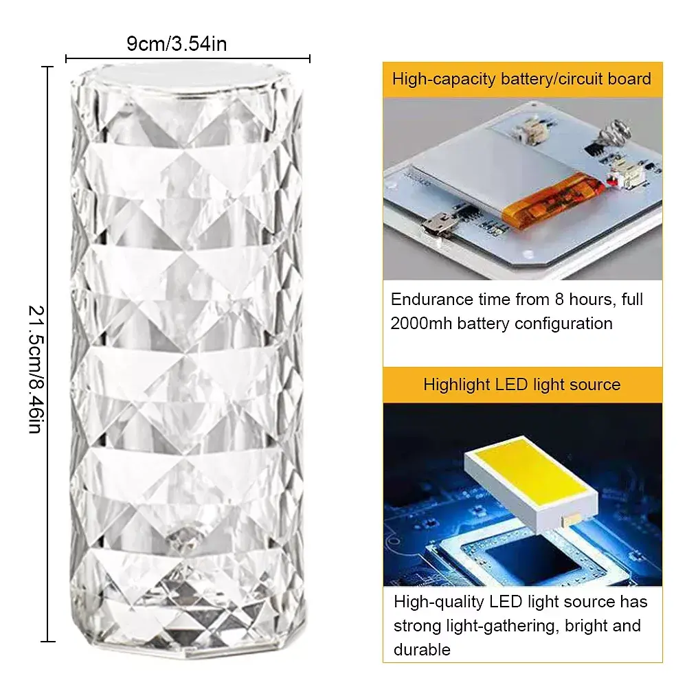 RGB LED Crystal Table Lamp Diamond Rose Bar Night Light Touch Atmosphere Bedside
