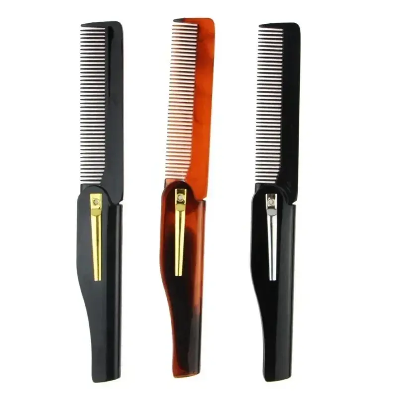New Design Foldable Hair Comb Pocket Clip Moustache Beard Styling Tool Hairdressing for Men Women Combs 2