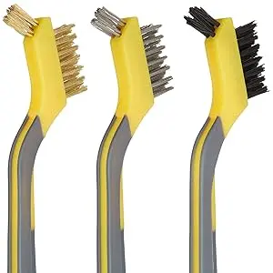 Stainless Steel Mini Brushes, Soft Grip, 3-Pack, Grey/Yellow 3