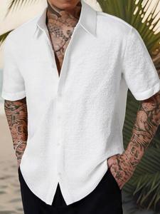Men's Regular Fit Solid Short Sleeve Shirt, Casual Comfy Breathable Top for Summer, Men's Clothes for Daily Wear, Menswear