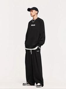 Men's Letter Print Round Neck Sweatshirt & Drawstring Waits Sweatpants Two-piece Set, Loose Casual Comfy Long Sleeve Crew Neck Pullover & Pocket Straight Leg Trousers for Spring & Fall, Fashion Men's Two-piece Outfits for Daily Wear