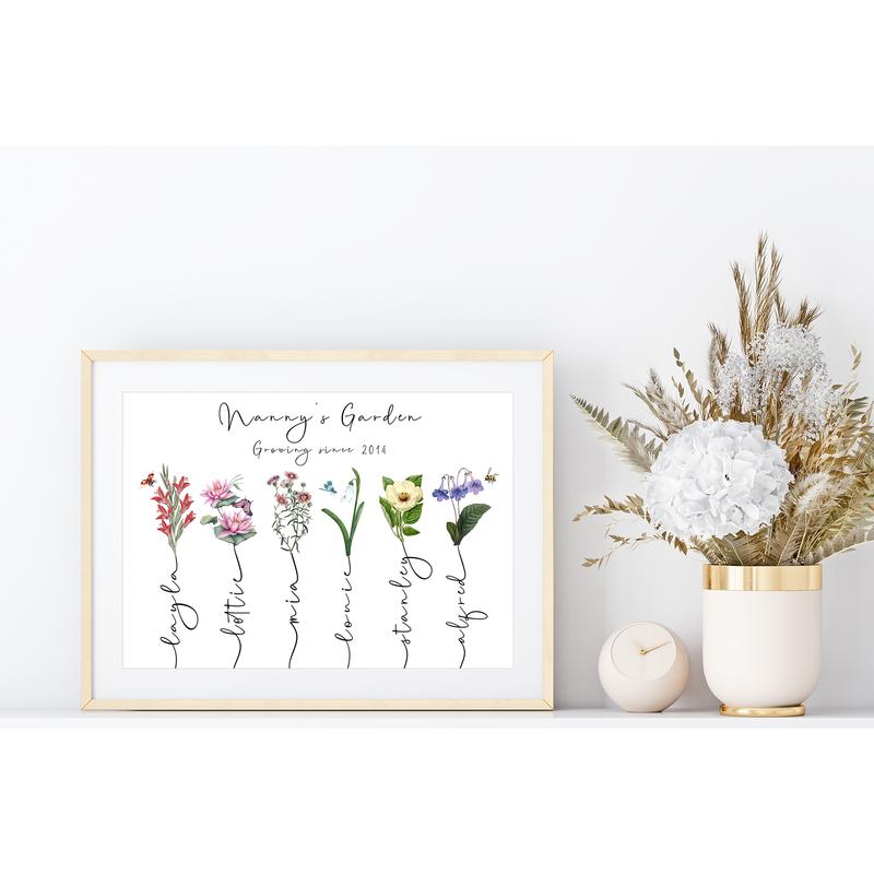 Grandma's garden personalised print, birth month flower custom grandparent gift 7