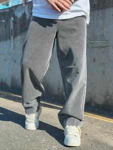 Men's Solid Color Straight Leg Jeans, Loose Casual Comfy Denim Trousers for Daily Wear, Fashion Men's Bottoms for All Seasons, Cotton