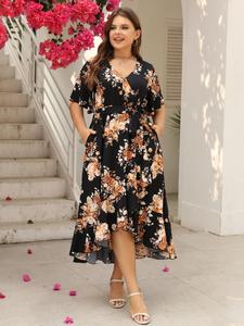 Plus Size Floral Print Casual Dress, Elegant Summer Woven Fabric, Fitted Style for Daily Fashion, Perfect for Special Occasions