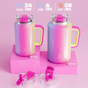 【 24-Hour Official Shipping 】32oz Meoky Vacuum Insulated Travel Mug with Handle - 24-Hour Cold Retention, Super Leak-Proof Stainless Steel Cup with Straw & Lid, BPA-Free Water Bottle - Ideal for Commuting, Gifts & Travel Essentials