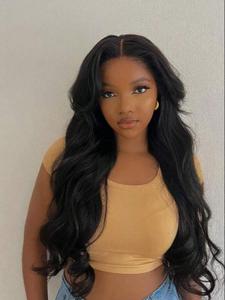 26 Inch Black Long Body Wave Human Hair Wigs, Gorgeous Fluffy 4x4 Lace Closure Wigs with Baby Hair, 180% Density Lace Front Hair Wigs for Party, Daily Use