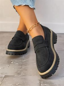 Women's Fashionable Solid Color Loafers, Casual Comfortable Chain Decorated Slip on Shoes for Daily Wear, Lightweight Breathable Shoes for Women & Girls, Trending Shoes