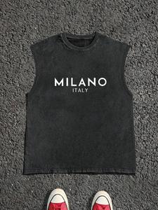 Men's Letter Print Sleeveless Graphic Tank Top, Regular Fit Casual Vintage Top for Spring & Fall, Men's Top for Daily Wear, Men's Clothing, Cotton