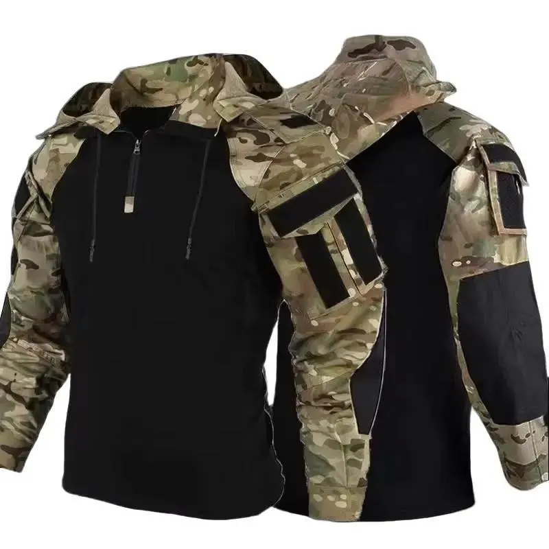 Outdoor shirt camouflage combat T-shirt hooded men's work tactical shirt camping hunting clothing wear 4