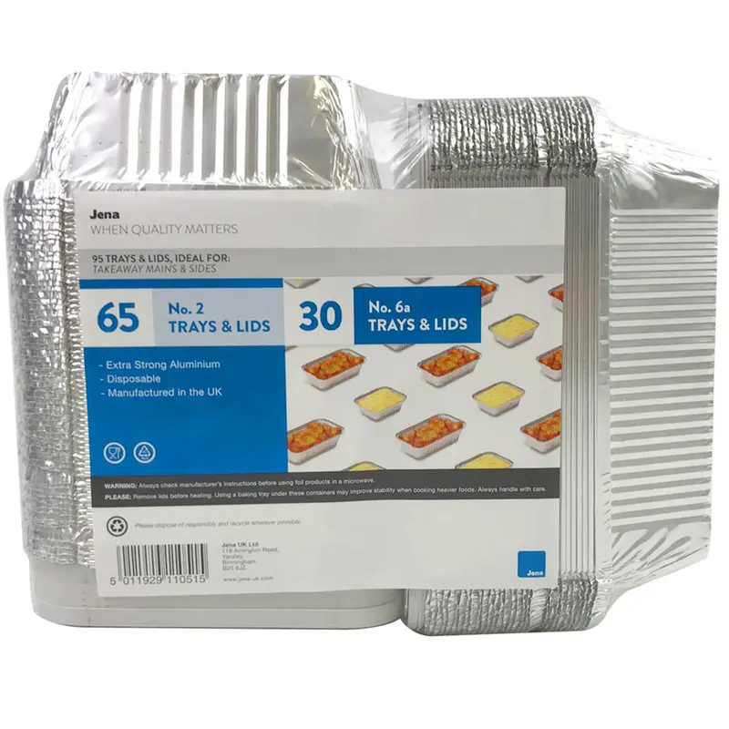 Jena Mix Trays+Lids Takeaway Strong Aluminium Disposable Foil Container Pack 95 0