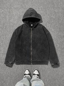 Men's Solid Zip Up Hoodie, Casual Regular Fit Long Sleeve Hooded Sweatshirt for Summer, Fashion Men's Top for Daily Wear, Pullover