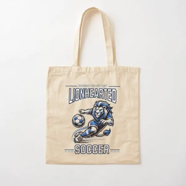 Lionhearted Soccer Player Cotton Totes Bag for Shopping, Gym, Gift for Sport Lover, Soccer Fans