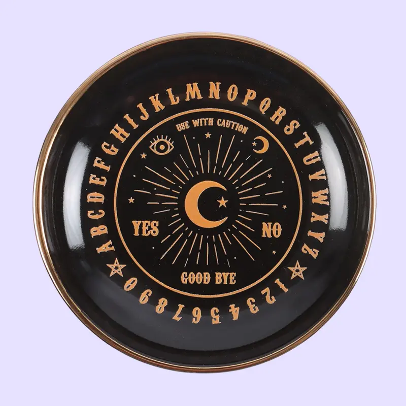 Round Black & Gold Talking Board Trinket Dish 2
