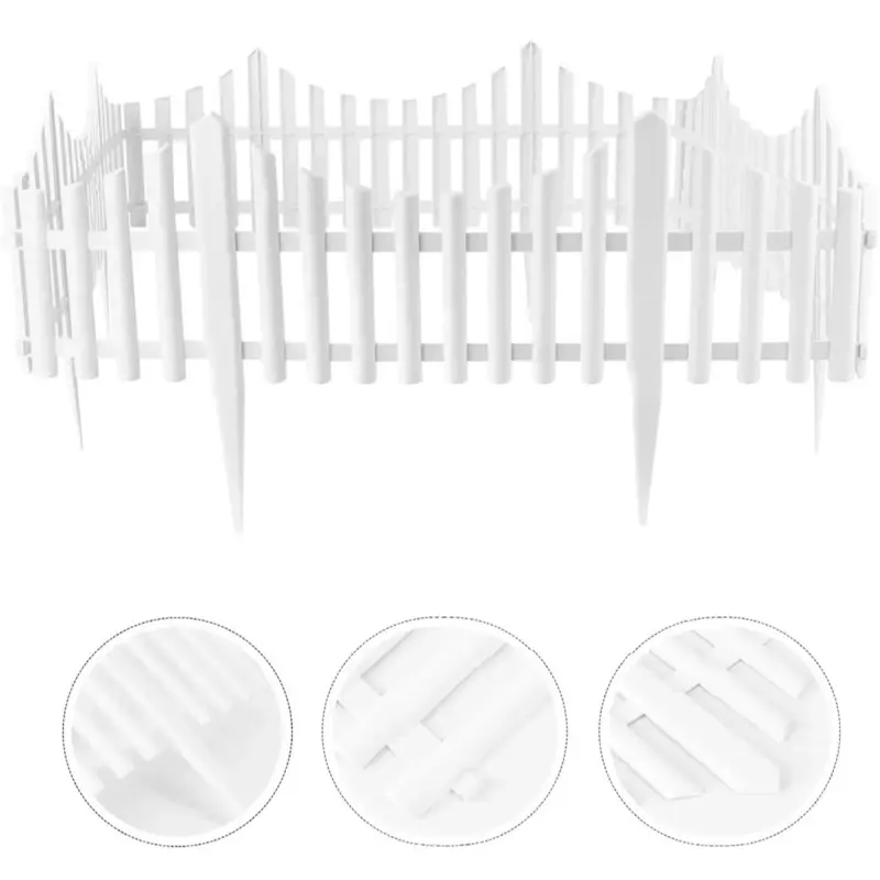 4 White Plastic Wooden Effect Lawn Border Edge Garden Edging Picket Fencing Set 2