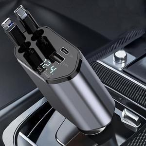 Retractable Cable Design 4 In 1 Car Charger, Dual Ports USB-C Fast Charging Car Charger, Universal Car Electrical Appliances For Car, Automotive, Boyfriend Gift, Car Accessory, Multifunctional Charger