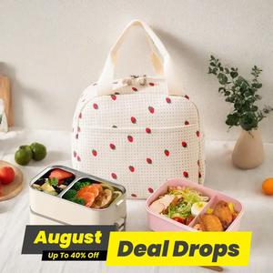 Cute Strawberry Pattern Insulated Lunch Bag, 1 Set Large Capacity Portable Cooler Tote for Women, Ideal for Office, School, Picnic, Camping & Travel, Reusable Lunch Bag