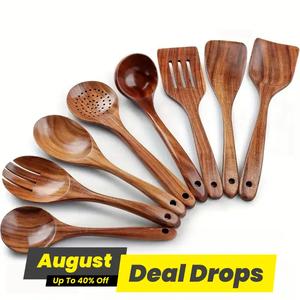 Wooden Kitchen Utensils Set, 8 Counts/set Wooden Spoon & Spatula Set, Kitchen Utensils Set for Non-stick Pan, Kitchen Accessories