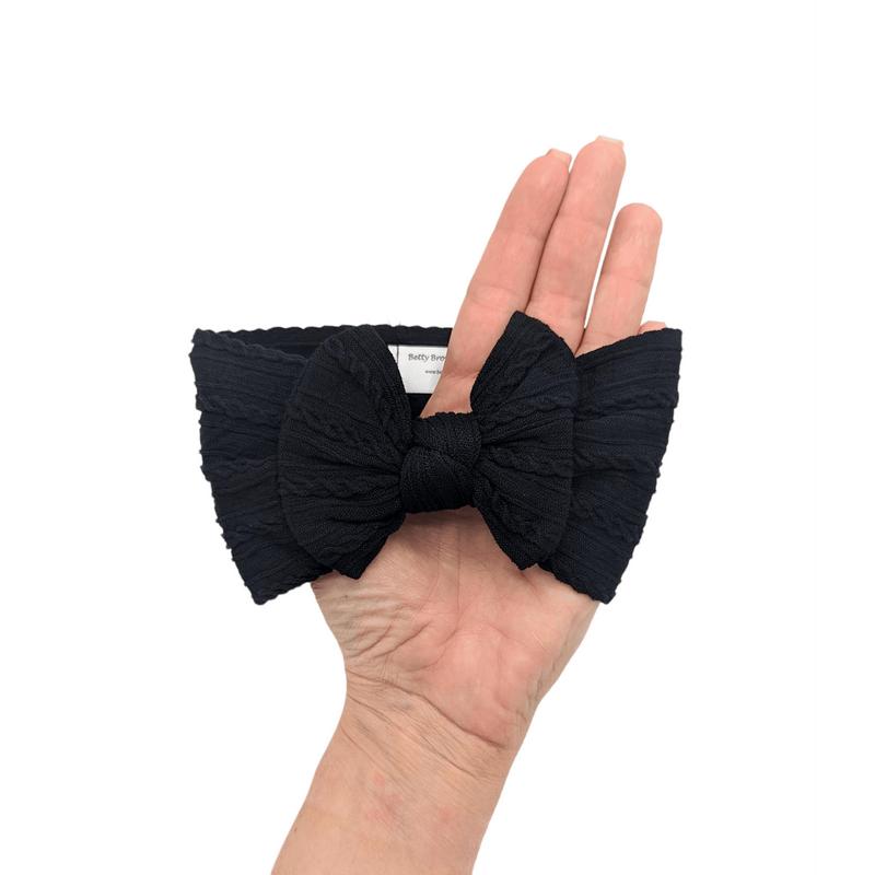 Black Smaller Bow Cable Knit Headband 0