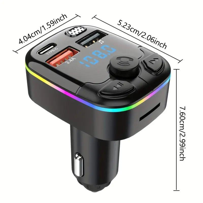 1 pc  Bluetooth 5.4 FM Transmitter Car phone Charger 54W PD&QC 3.0 dual USB Type-C Charger Adapter [Fast Charging] [Stronger Mics & HiFi Deep Bass] [Light Switch] Wireless Radio Receiver Hands-Free Calling 0