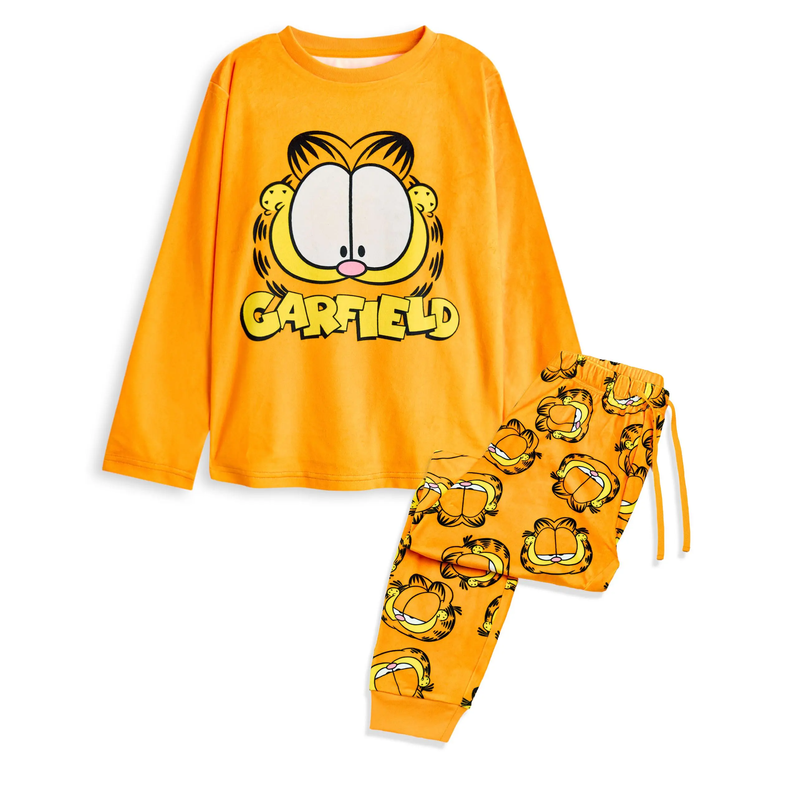 Vanilla Underground x Garfield Womens Orange Big Face Long Sleeve Long Leg Pyjama Set