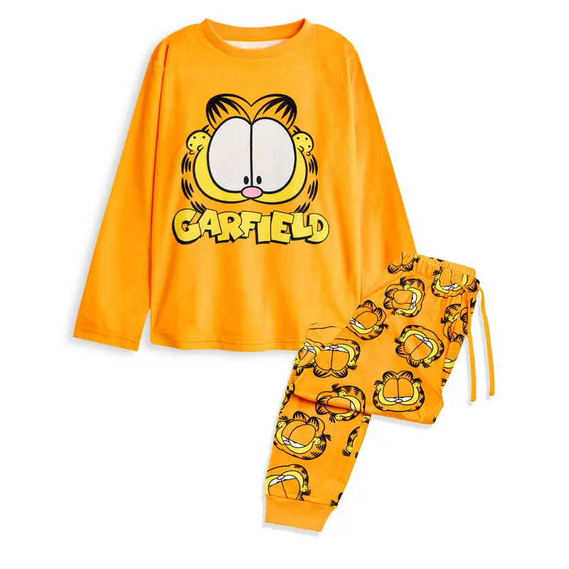 Vanilla Underground x Garfield Womens Orange Big Face Long Sleeve Long Leg Pyjama Set 0