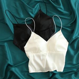 Silk Satin Beauty Back Short Camisole French Triangle Cup Mulberry Silk Bra Without Underwire Silk Bra Womenswear Black