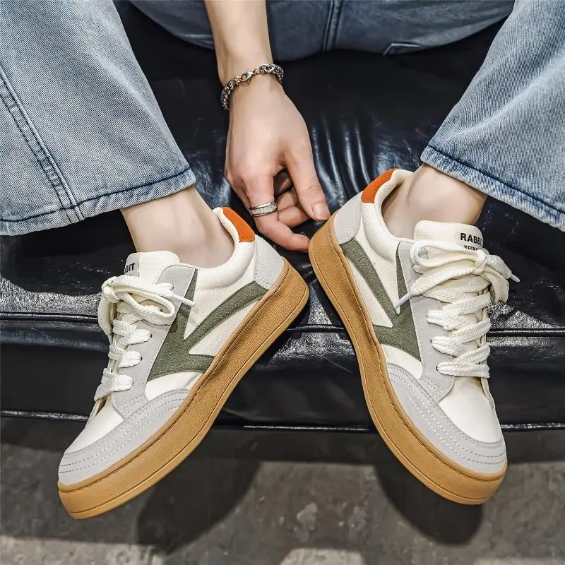 Men's 2024 Vintage-Style Skateboarding Sneakers - Low Top Korean Trendy Sports Shoes, All-Season Canvas Upper, Rubber Sole & Insole, Lace-Up Round Toe for Everyday Casual Wear and Roller Skating 3