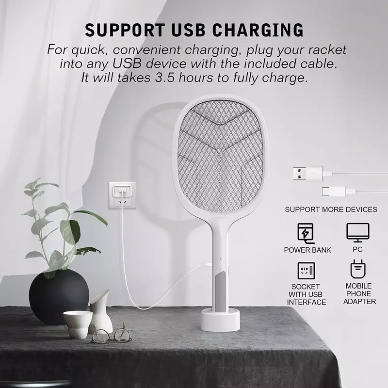 Bug Zapper Racket Fly Killer Electric Wasp Mosquito Insect Pest Swatter Bat USB 1