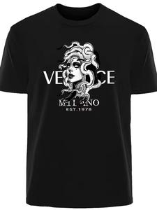 Men's Medusa Print Round Neck Tee, Regular Fit Casual Short Sleeve Crew Neck T-Shirt for Summer, Fashion Men's Top for Daily Wear