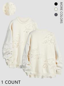 Men's Plain Ripped Drop Shoulder Sweater, Regular Fit Casual Long Sleeve Round Neck Jumper for Fall & Winter, Fashion Men's Knitwear for Daily Wear, Casual Cozy Pullover