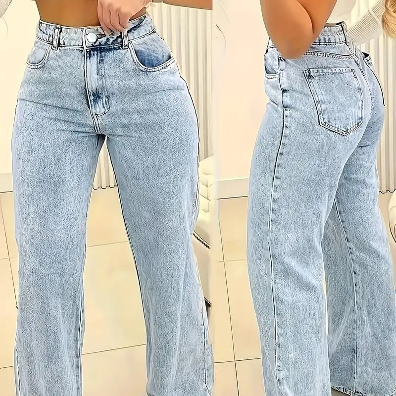 2025  New Ultra-Comfortable High-Waisted Stretchy Jeans for Women - Four-Season Cotton Polyester Blend Straight Leg Pants with Snowflake Pattern, Machine Washable, Breathable, and Soft Fabric for Everyday Wear