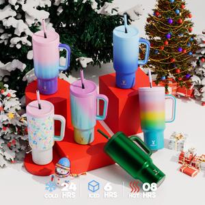 【24-Hour Delivery】 Meoky 40 Oz Large Capacity Water Cup, Reusable Water Bottle, Coffee Cup. Comes With Stainless Steel Straw External Silicone Seat Pad Non-Slip Noise Reduction Suitable For Car Cup Holder Holiday Gift Tumbler Portable