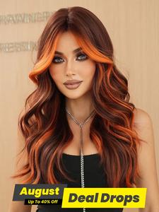 26 Inch Piano & Balayage Color Long Body Wavy Synthetic Soft Hair Wigs for Women, Gorgeous Fluffy Loose Wave Wigs with Curtain Bangs, Natural Looking Synthetic Full Machine Wigs for Party, Daily Use Christmas Gift