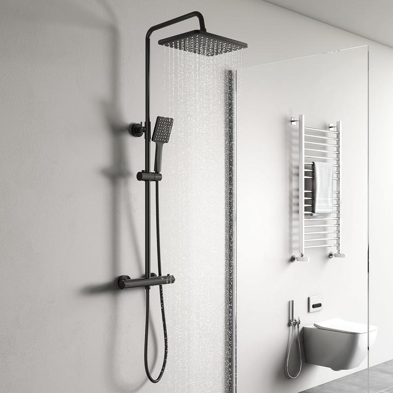 Product Introduction of NEW Thermostat Shower Set,Height Adjustable Shower Mixer Set with Overhead Shower,Thermostatic Shower Mixer ,3-Types Handheld Shower, Shower System for Bathroom,Chrome 15