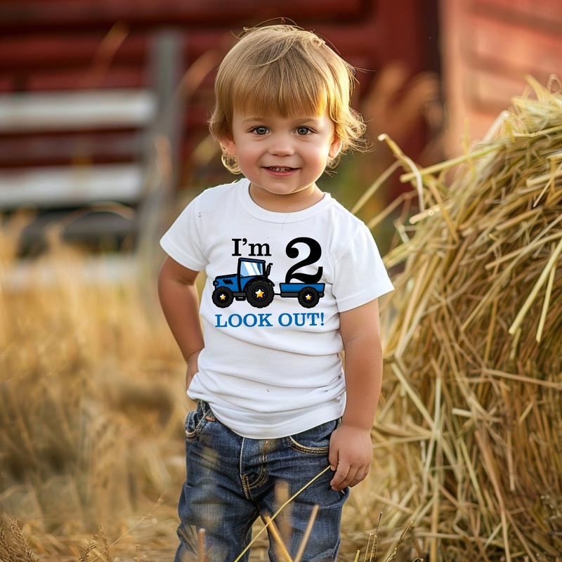 Boys Im two ( or any age) Farm Blue Tractor birthday T-Shirt 0