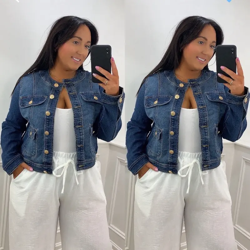 Giiii giiii  Button Stretch Denim Jacket 1