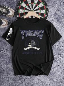 Men's Letter Print Round Neck Tee, Loose Casual Short Sleeve Crew Neck T-Shirt for Summer, Fashion Men's Top for Daily Wear