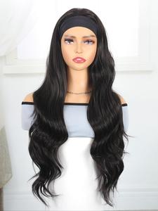 28 Inch Black Long Curly Wigs for Women, Gorgeous Fluffy Headband Wigs, Synthetic Full Machine Wigs for Party, Daily Use
