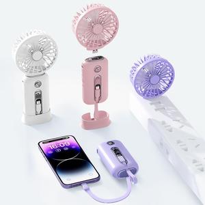 Detachable Handheld Fan with Power Bank Function, USB Rechargeable Fan with Digital Display, Quiet Brushless Motor Fan for Travel, Camp, Outdoor