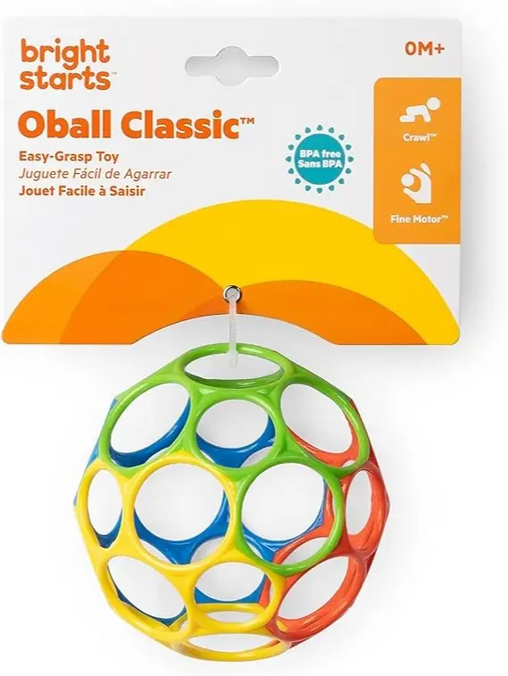 Bright Starts Oball Easy Grasp Classic Ball BPA-Free Infant Toy in Red, Yellow, Green, Blue, Age Newborn and up, 4 Inches Visit the Bright Starts Store 2