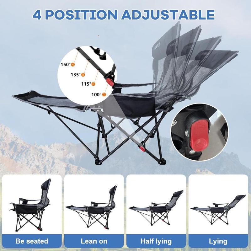 Set of 2 Reclining Camping Chair 4 Adjustments with Foot Rest Comfortable for Adults 120kg Folding Recliner Beach Chair 3