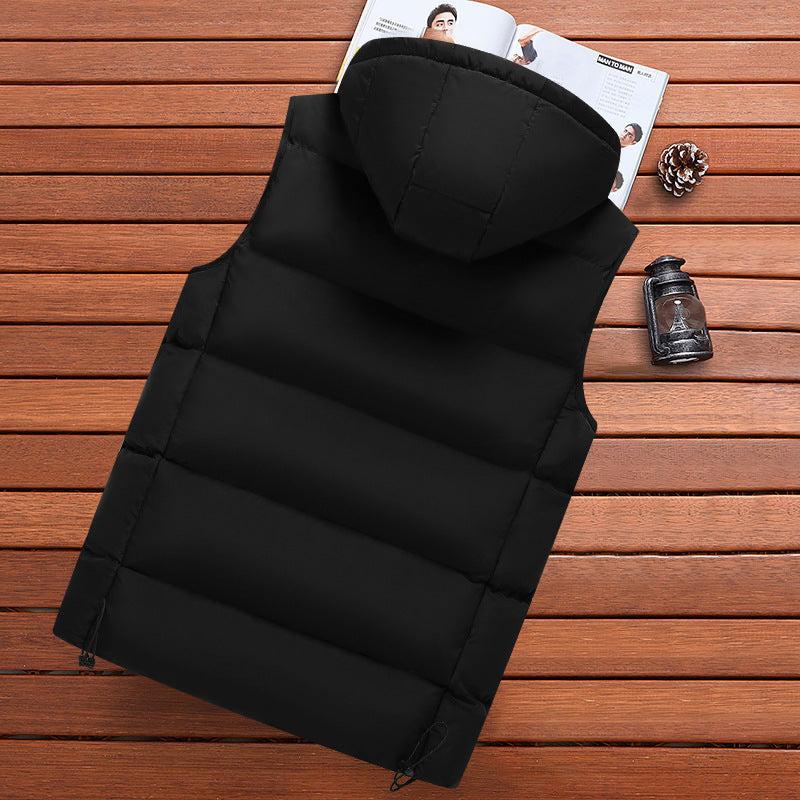 Slim Fit Warm Hooded Vest for Women, Pure Color Womenswear Black 2