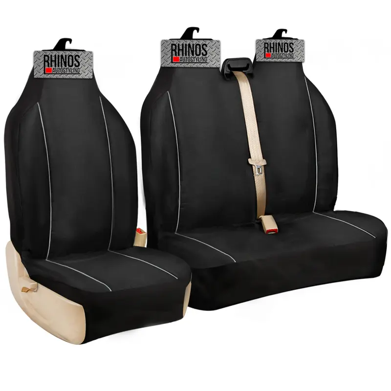 2+1 - Black And Black Piping - Premium Luxury Van Seat Covers Single Drivers And Double Passengers Seat Covers 3
