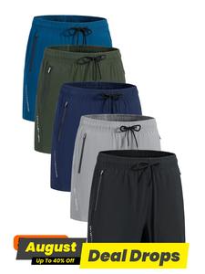 Men's Letter Print Drawstring Waist Shorts, Quick Drying Breathable Track Shorts for Outdoor Wear, Casual Men's Bottoms for All Seasons, Summer Athletic Sport Shorts, Breathable Fitness Shorts, Soft Stretch Shorts, Athleisure Shorts, Workout Gym Shorts