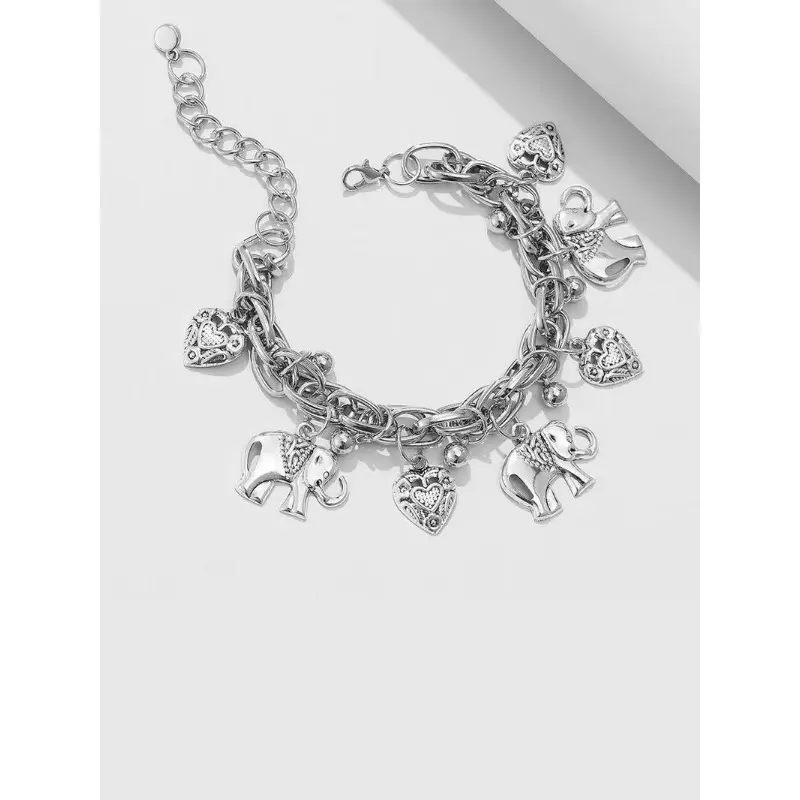 Women's Boho Style Elephant & Heart Design Anklet, Fashionable Retro Anklet for Women & Girls, Trendy All-match Vintage Body Jewelry As Gift for Summer Decor 8